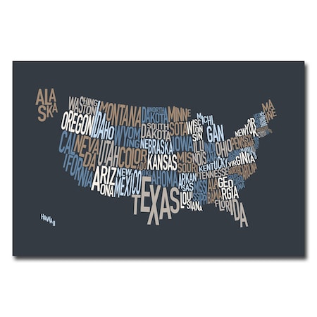 Michael Tompsett 'United States Text Map' Canvas Art,16x24